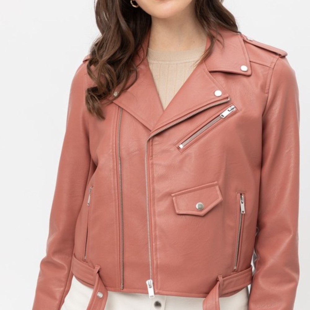 Luxe Mauve Vegan Leather Moto Biker Jacket